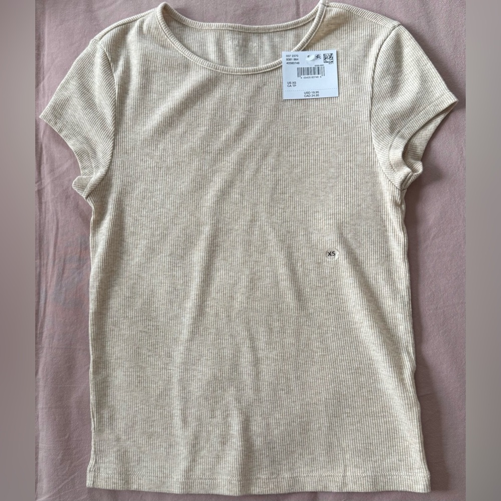 American Eagle NWT Ribbed Short Sleeve Crop Top XS Cream